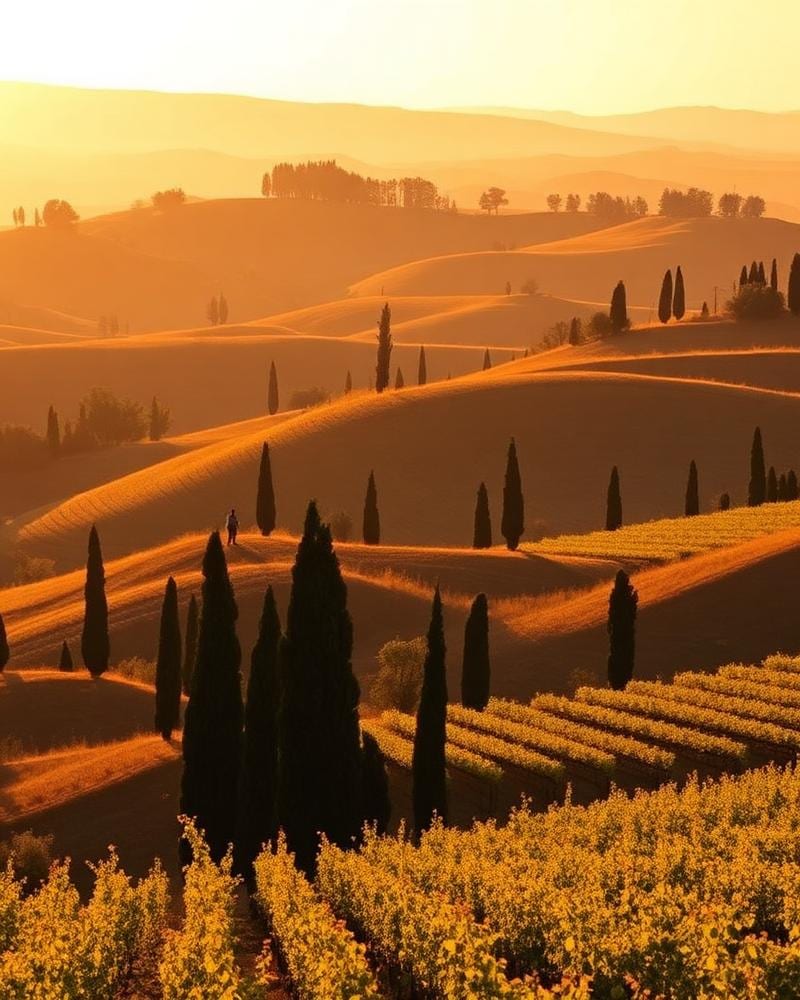 Toskanische Weinregion im warmen Dolce-Vita-Bildstil