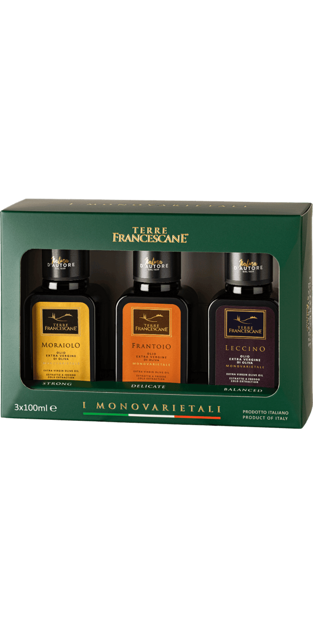 Geschenks- und Probierset: I Monovarietali 3 x 100 ml Olio EVO Italiano - Terre Francescane - 0,3 L
