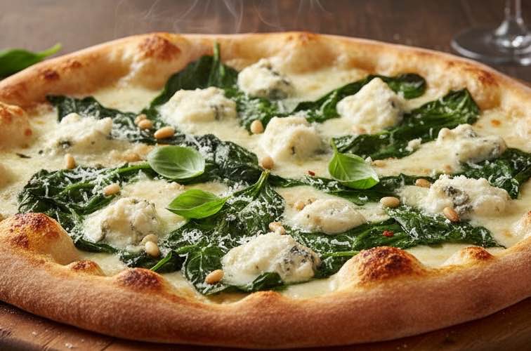 Pizza Gorgonzola Spinat norditalienische Pizza
