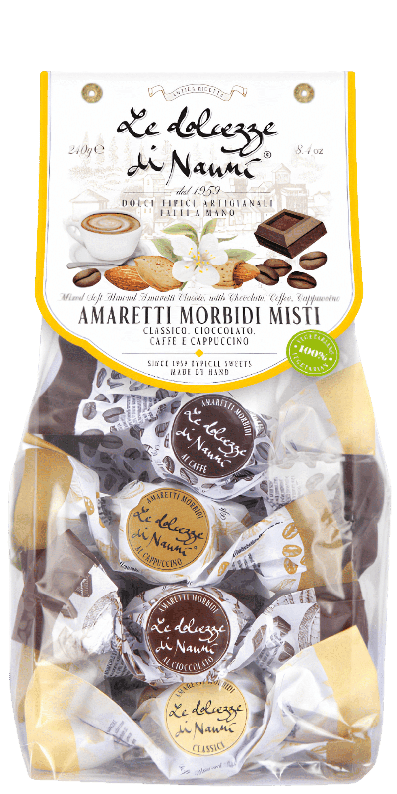 Amaretti Morbidi Mix Classico, Cioccolato, Caffè, Cappuccino 240g - Le Dolcezze di Nanni