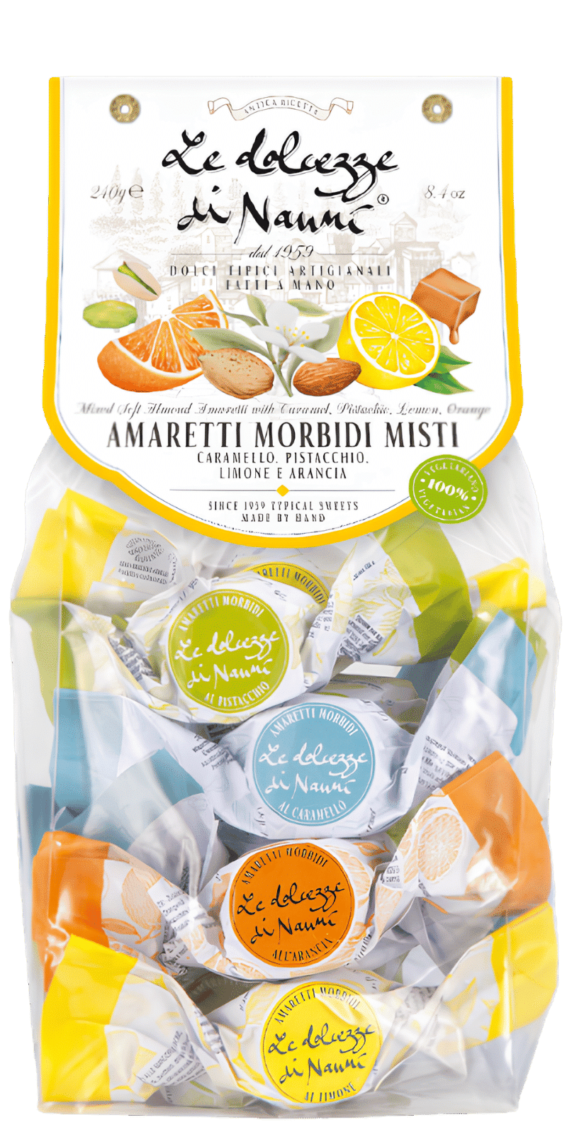 Amaretti Morbidi Mix Caramello, Pistacchi, Limone, Arancia 240g - Le Dolcezze di Nanni