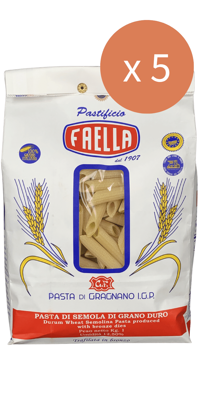 Penne Medie Rigate 5 x 1kg - Pastificio Faella Pasta di Gragnano IGP